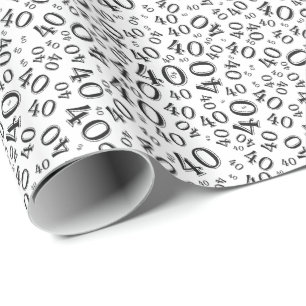 40e verjaardag zwart/wit Random Number Patroon 40 Cadeaupapier