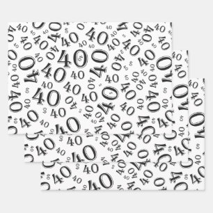 40e verjaardag zwart/wit Random Number Patroon 40 Inpakpapier Vel