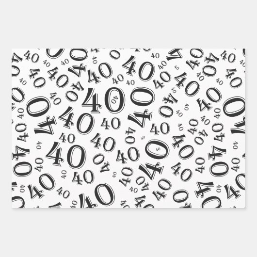 40e verjaardag zwart/wit Random Number Patroon 40 Inpakpapier Vel (Voorkant)