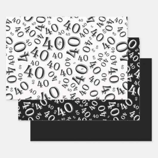 40e verjaardag zwart/wit Random Number Patroon 40 Inpakpapier Vel (Set)