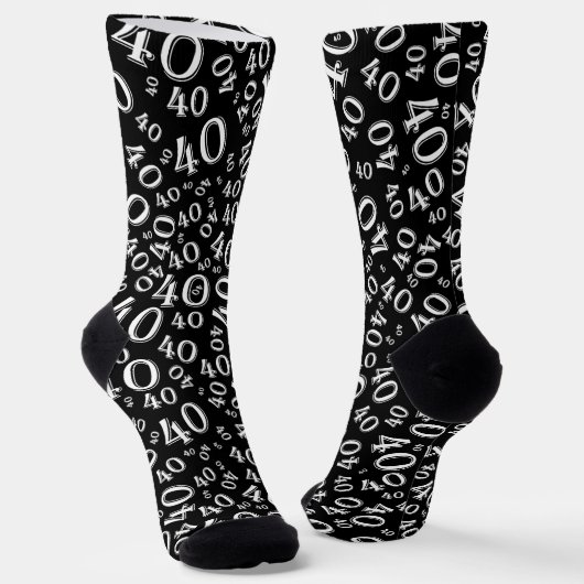 40e verjaardag zwart/wit Random Number Pattern Sokken (Gebogen)