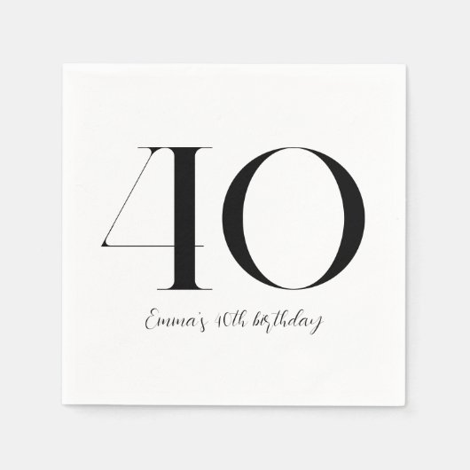 40e verjaardag zwart-wit servet (Voorkant)