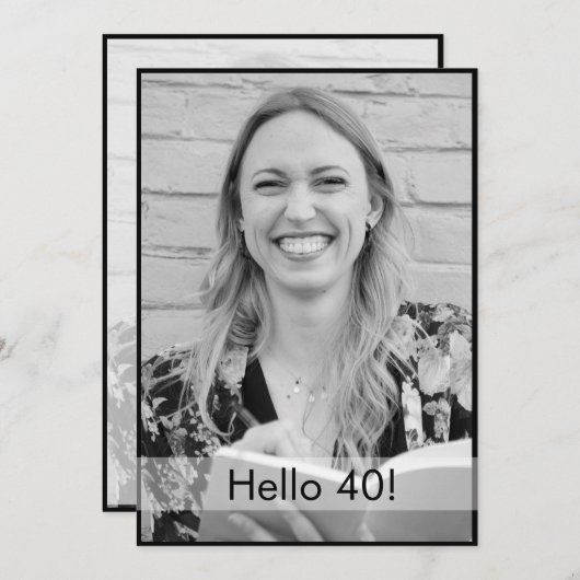 40e verjaardag zwart-witte foto modern elegant kaart (Voorkant / Achterkant)