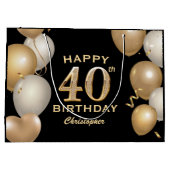 40e verjaardag Zwarte en gouden ballonnen Groot Cadeauzakje (Achterkant)