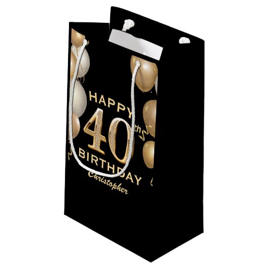 40e verjaardag Zwarte en gouden ballonnen Klein Cadeauzakje (Achterkant Gekanteld)