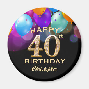 40e verjaardag Zwarte en gouden ballonnen Magneet