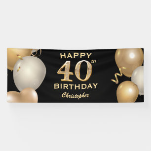 40e verjaardag Zwarte en gouden ballonnen Spandoek