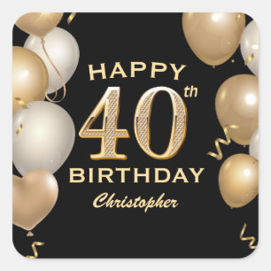 40e verjaardag Zwarte en gouden ballonnen Vierkante Sticker