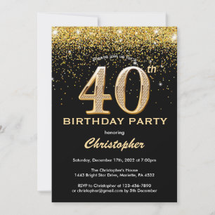 40e verjaardag zwarte en goudglitter-Confetti Kaart