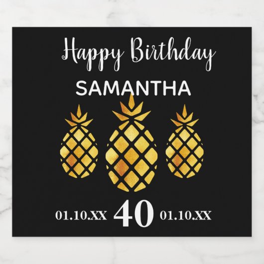 40e verjaardag zwarte gouden anananas sparkling wijnetiket (Enkel label)