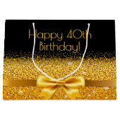 40e verjaardag zwarte gouden boog naam groot cadeauzakje (Voorkant)