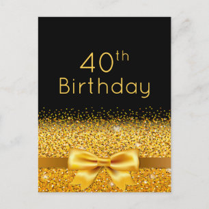 40e verjaardag zwarte goudsparkle-uitnodiging briefkaart