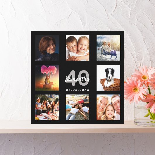 40e verjaardag zwarte naam foto collage canvas afdruk