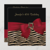 40e verjaardag Zwarte Zebra Stripe Red Bow Kaart (Voorkant / Achterkant)