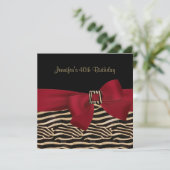 40e verjaardag Zwarte Zebra Stripe Red Bow Kaart (Staand voorkant)