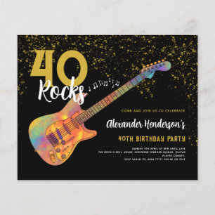 40e Verjaardagsfeest 40 Rots Gouden Glitter Budget Flyer