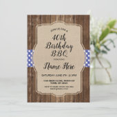 40e verjaardagsfeest Blue Gingham Burlap BBQ Uitno Kaart (Staand voorkant)