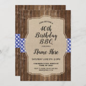 40e verjaardagsfeest Blue Gingham Burlap BBQ Uitno Kaart (Voorkant / Achterkant)