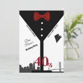 40e Verjaardagsfeest Martini Glass Red Bow Stropda Kaart (Staand voorkant)