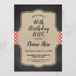 40e verjaardagsfeest Red Gingham Burlap BBQ Uitnod Kaart