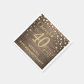 40e verjaardagsfeest rustiek hout en gouden diaman servet (Hoek)