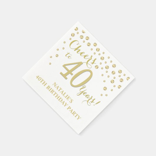 40e verjaardagsfeest witte en gouden diamant servet (Hoek)