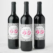 40e verjaardagsfeestje | Fun Black Stippen Pattern Wijn Etiket (Flessen)