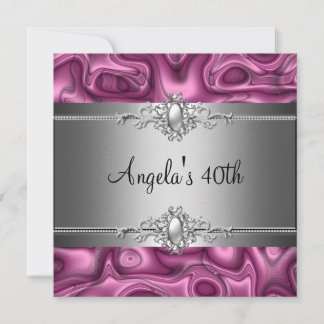 40e verjaardagsfeestje Roze Zilver Abstract Kaart