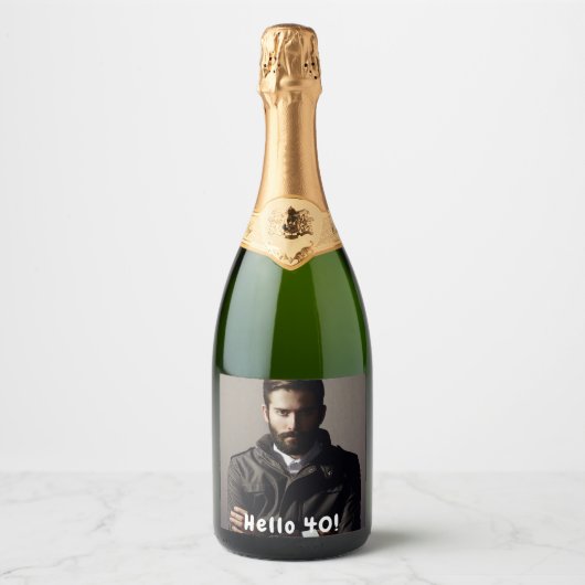 40e verjaardagsfoto hallo 40 jongens mannen sparkling wijnetiket (Voorkant)