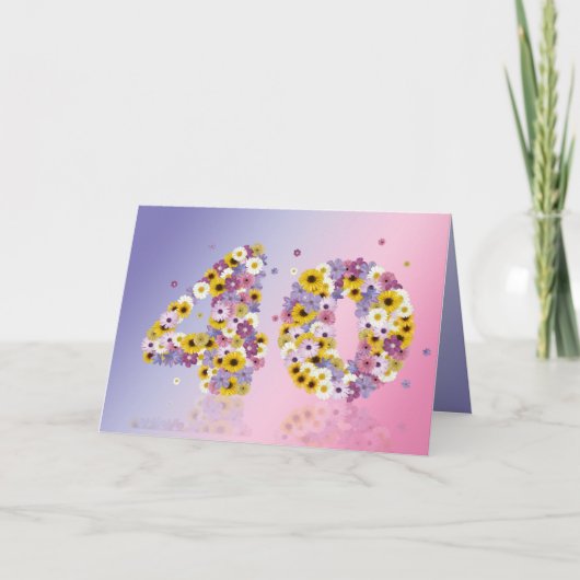 40e verjaardagskaart met bloemrijke letters kaart (Voorkant)