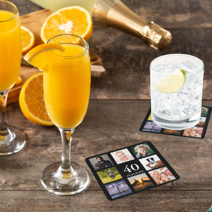 40e verluardagsfeest zwart fotocollage mannen vierkante kartonnen onderzetter