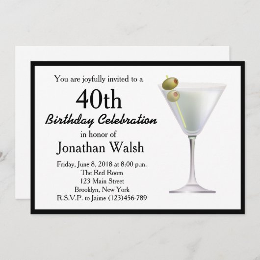 40e Verrassing Martini Verjaardag Uitnodiging (Voorkant / Achterkant)