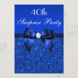 40e verrassingsfeest Royal Blue Sequins en Bow Kaart