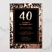 40e Zwart Roos Gouden Foto op Terug Aangepaste Sja Folie Uitnodiging (Voorkant)