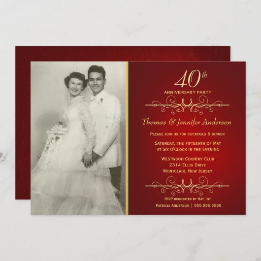 40ème anniversaire de Ruby Mariage invitations (Devant / Derrière)