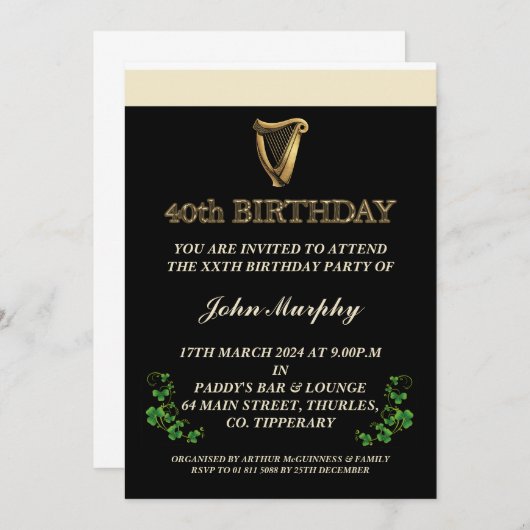 40ème anniversaire d'Irlande Invitation (Devant / Derrière)