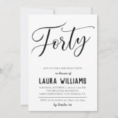 40ème Script Word Invitation d'anniversaire (Devant)