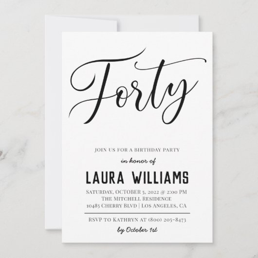 40ème Script Word Invitation d'anniversaire (Devant)