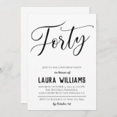 40ème Script Word Invitation d'anniversaire (Devant / Derrière)