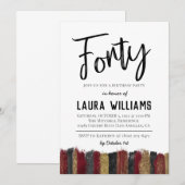 40ème Script Word Invitation d'anniversaire (Devant / Derrière)