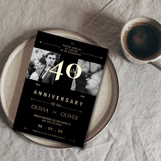 40ste bruiloft Jubileum toen en nu Folie Uitnodiging