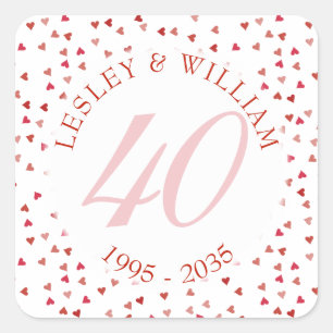 40ste huwelijksjubileum Robijnen Harten Confetti Vierkante Sticker