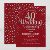 40ste huwelijksjubileum - Robijnrood & Zilver Kaart (Voorkant / Achterkant)