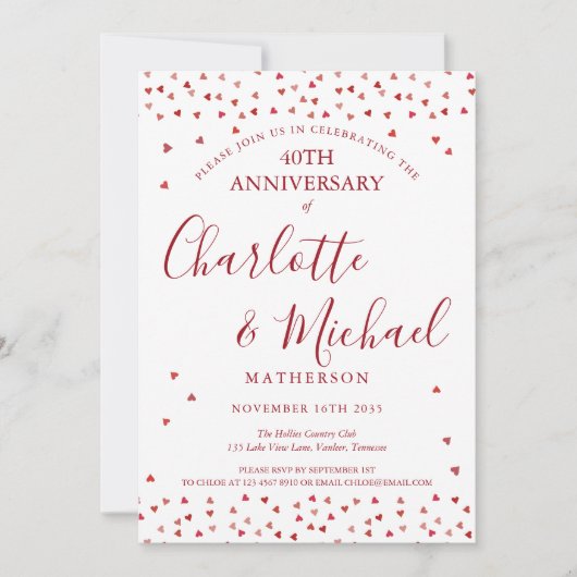 40ste huwelijksjubileum Ruby Hearts Script Kaart (Voorkant)