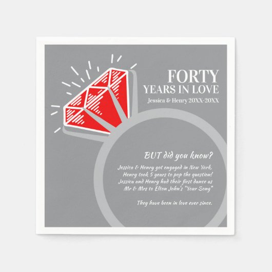 40ste huwelijksverjaardag feest Ruby Ring Leuke fe Servet (Voorkant)