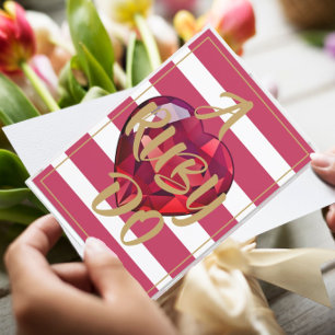 40ste huwelijksverjaardag Rode gestreepte Elegante Kaart