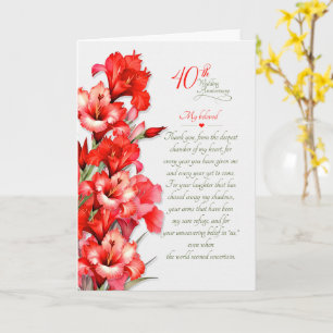 40ste huwelijksverjaardag Romantische rode gladiol Kaart