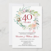 40ste Jubileum van het huwelijk Ruby Waterverf Flo Kaart (Voorkant)