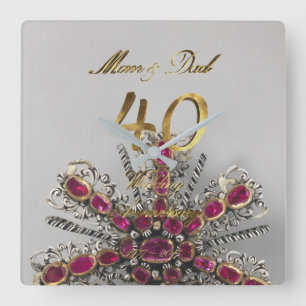 40ste Jubileum voor bruiloft Ruby Wedding Parents Vierkante Klok