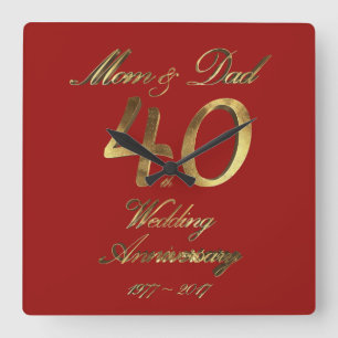 40ste Jubileum voor bruiloft Ruby Wedding Parents Vierkante Klok